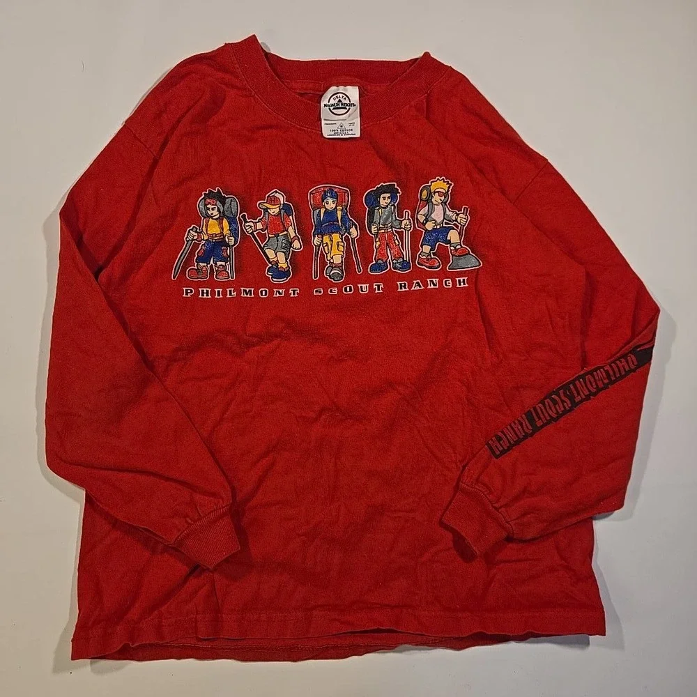 VTG Philmont Scout Ranch T-Shirt Youth M 10-12 Long Sleev Red BSA USA 2003 Delta